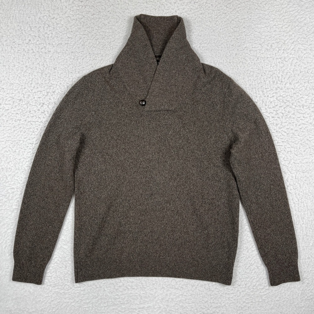 Banana Republic Shawl Collar Sweater Mens Large Brown Italian Yarn Knit Pullover